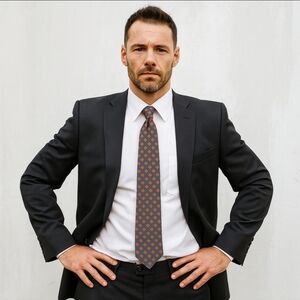 Renato Balestra 100% Silk Tie Made in Italy Orange Gray Geometric Pattern